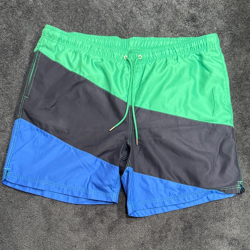 Lands' End Men's Color Block Swim Trunks - Green, Black, Blue